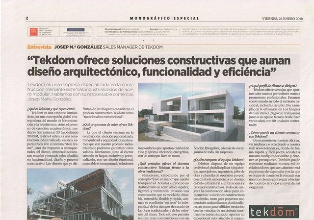 TEKDOM in the supplement TENDENCIAS de La Vanguardia